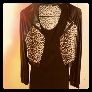 Sexy black tank with leopard print jacket